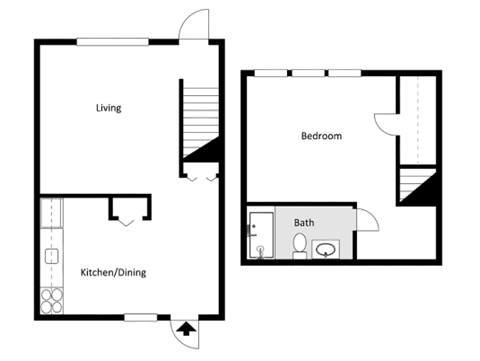 Floor plan for 1 bed, 1 bath, 606 sqft
